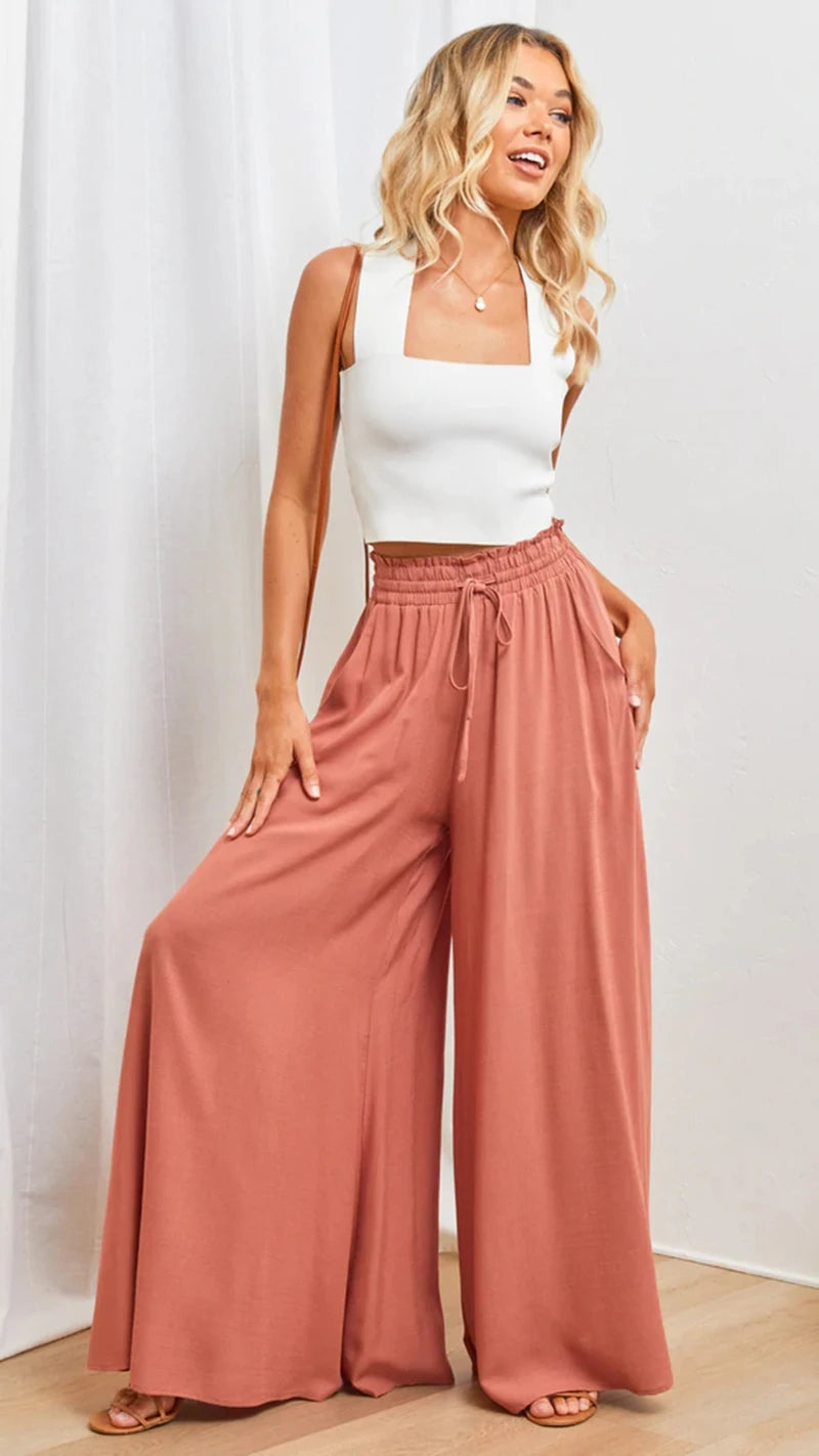 Women's Drawstring-Style Wide Pants