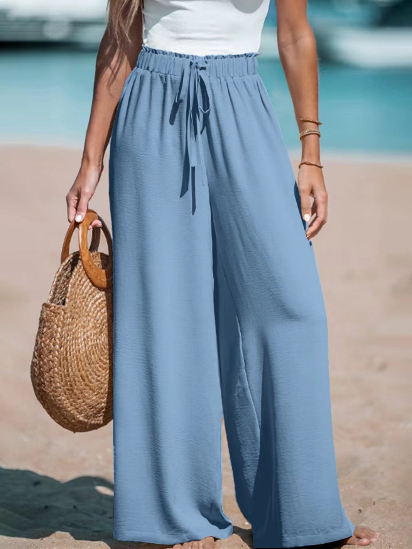 Women's Drawstring-Style Wide Pants