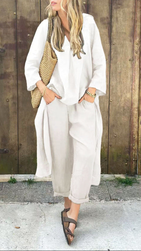 Women's V-Neck 2-Piece Set with Pockets