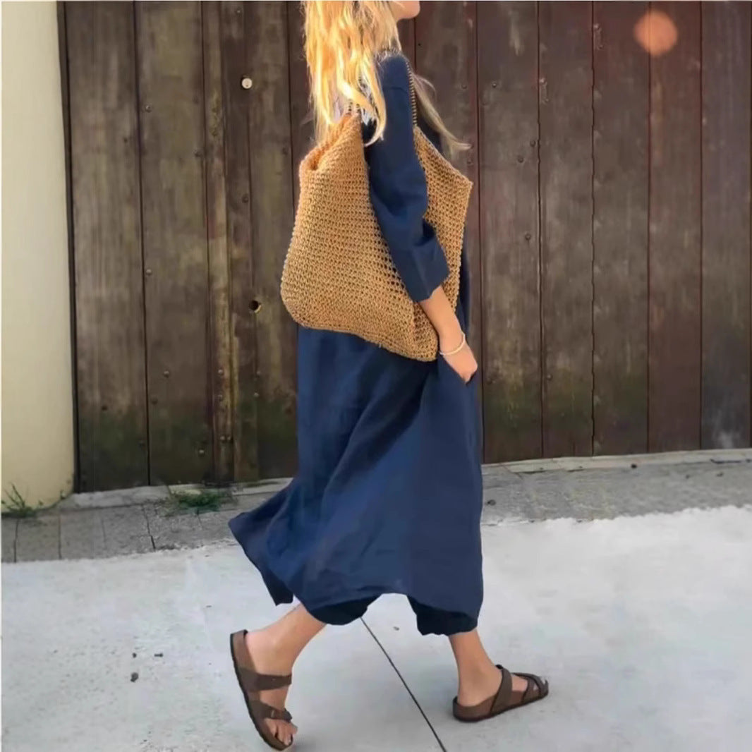 Women's V-Neck 2-Piece Set with Pockets