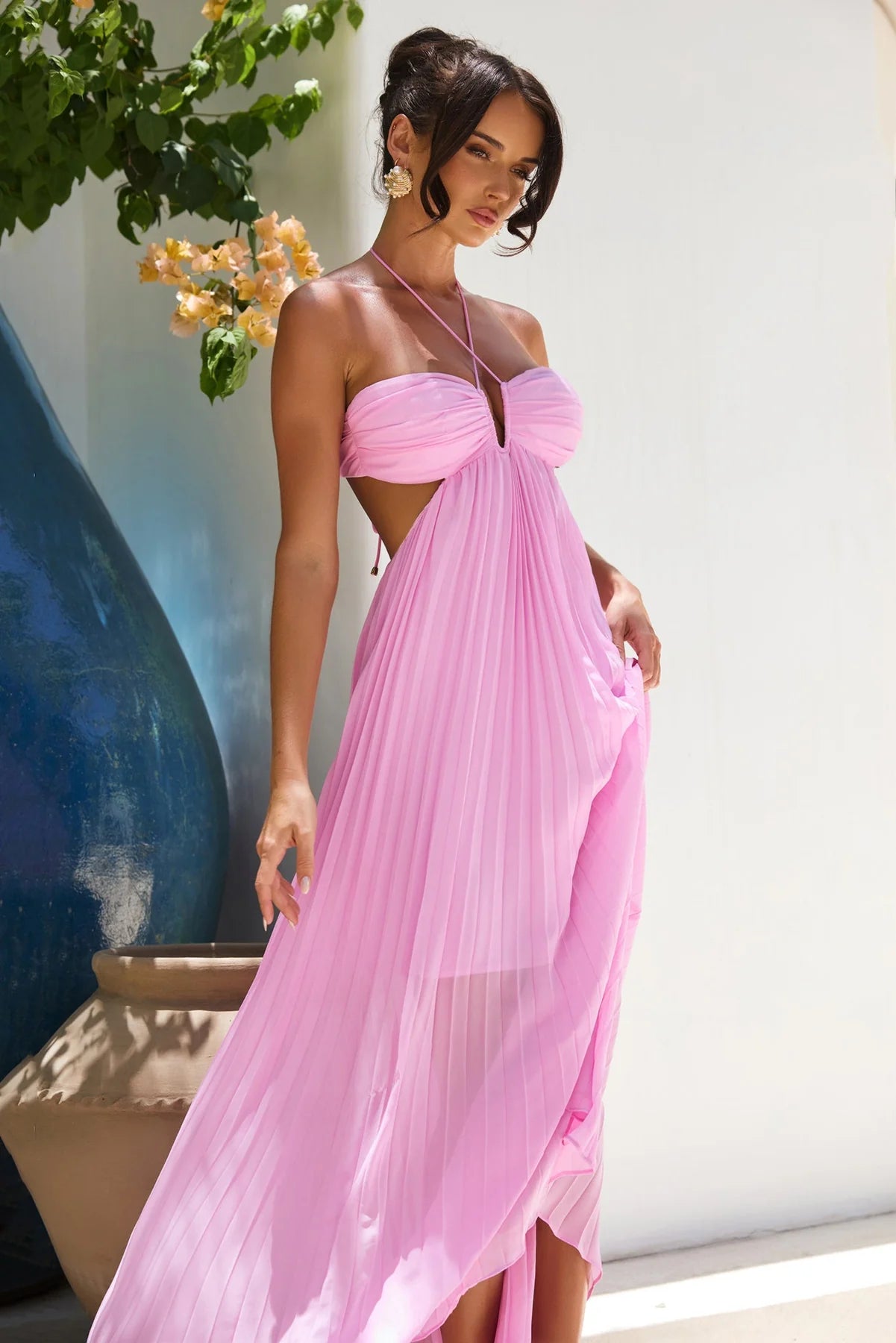 Pleated Tube-Top Maxi Dress